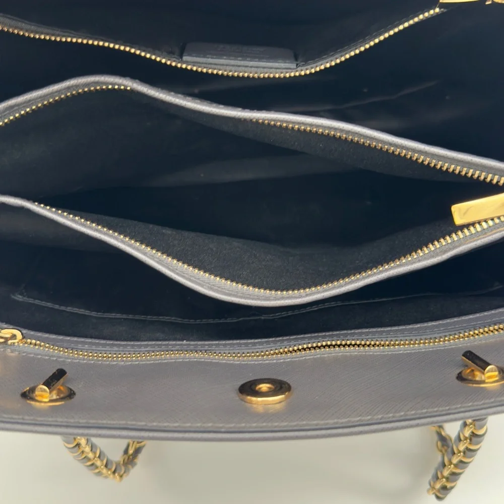 Salvatore Ferragamo Leather Chain Tote Bag Handbag Grey Gold - Picture 16 of 16